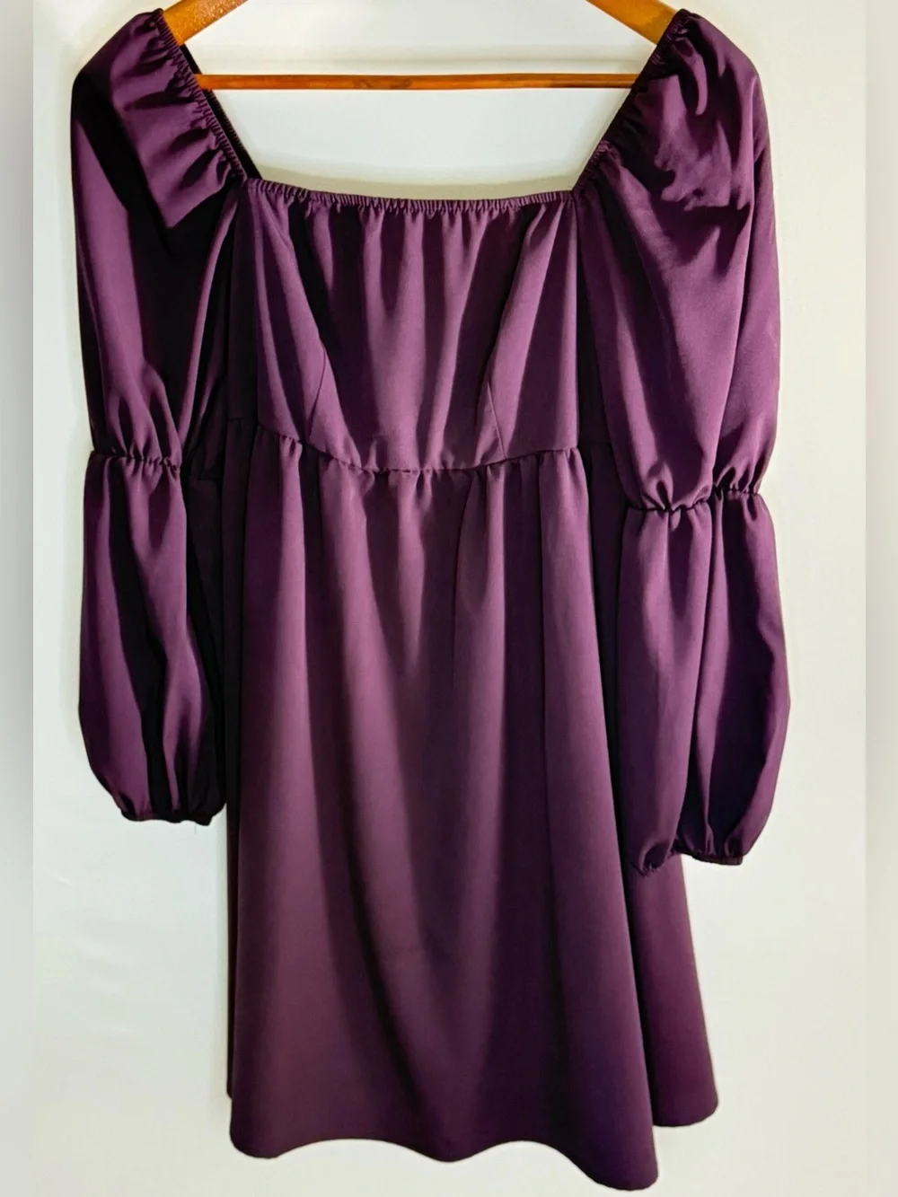 Exlura | Plum Purple Smocked Babydoll Puff Sleeve Mini Dress - Picture 2 of 7